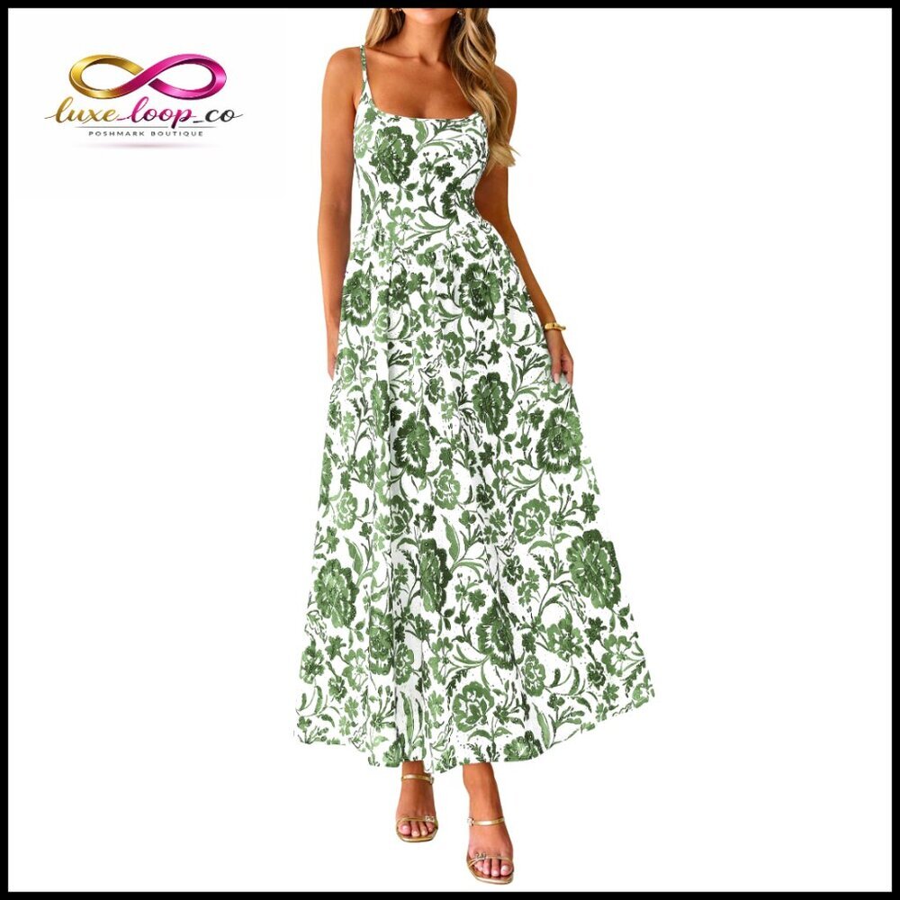 Floral Maxi Dress Square Neck Spaghetti Strap A-Line Summer Beach Wedding